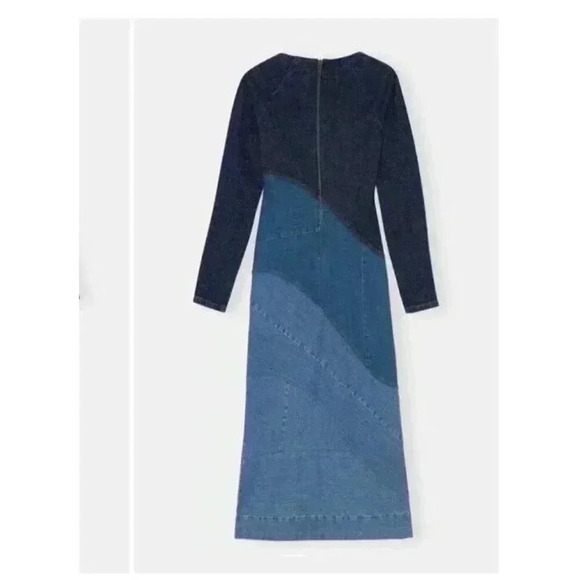 GANNI X Ahluwalia Denim Square Neck Midi Denim Wavy Dress Size 34 2 - Picture 7 of 15